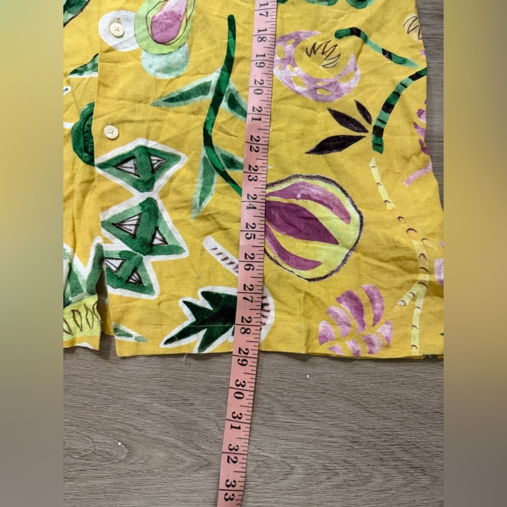 Zara Yellow Floral-Print Short Sleeve Button-Down Shirt - Picture 6 of 7